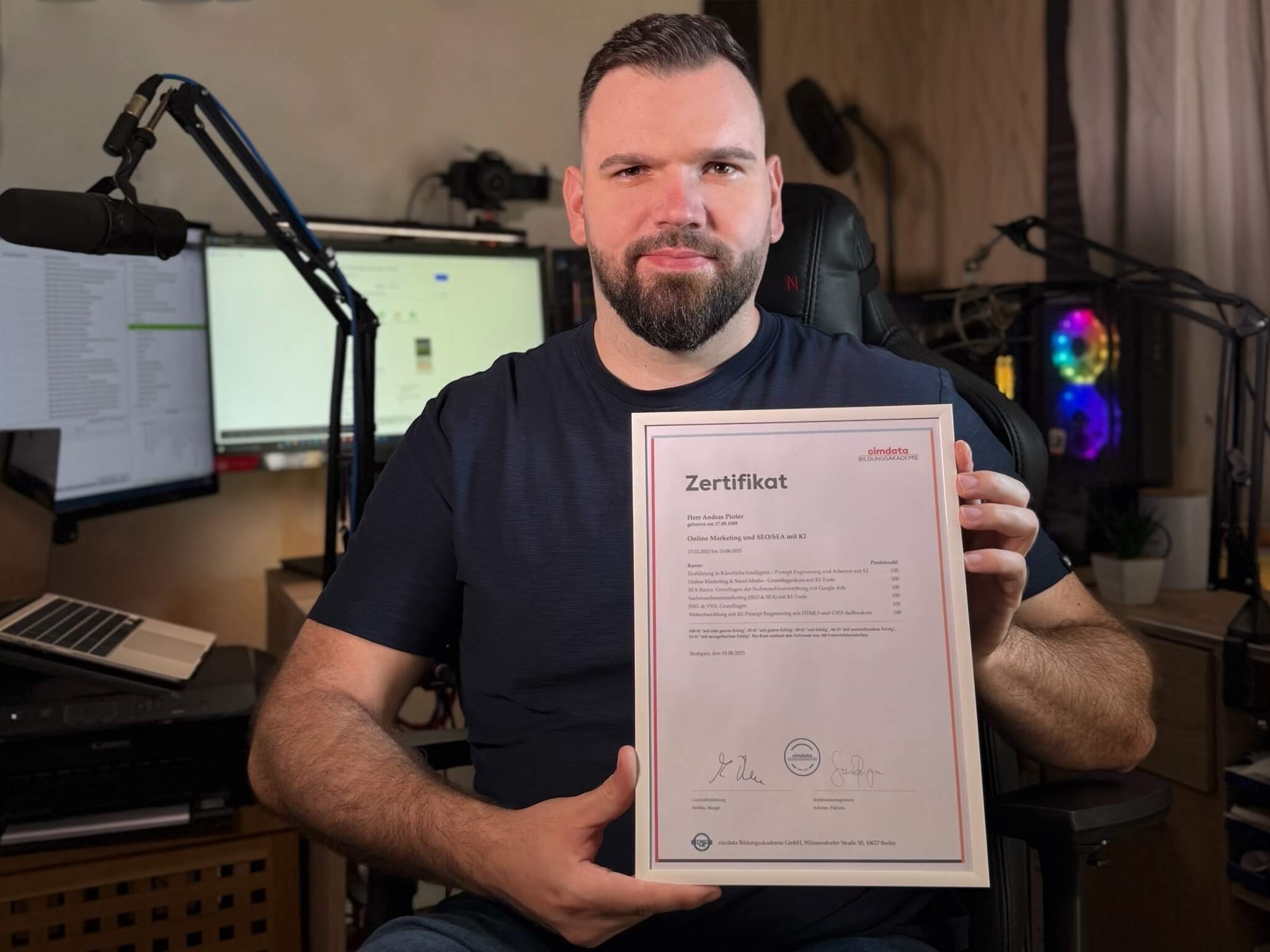 Pintér András SEO- és online marketing tanúsítványa (cimdata Bildungsakademie, 2025)